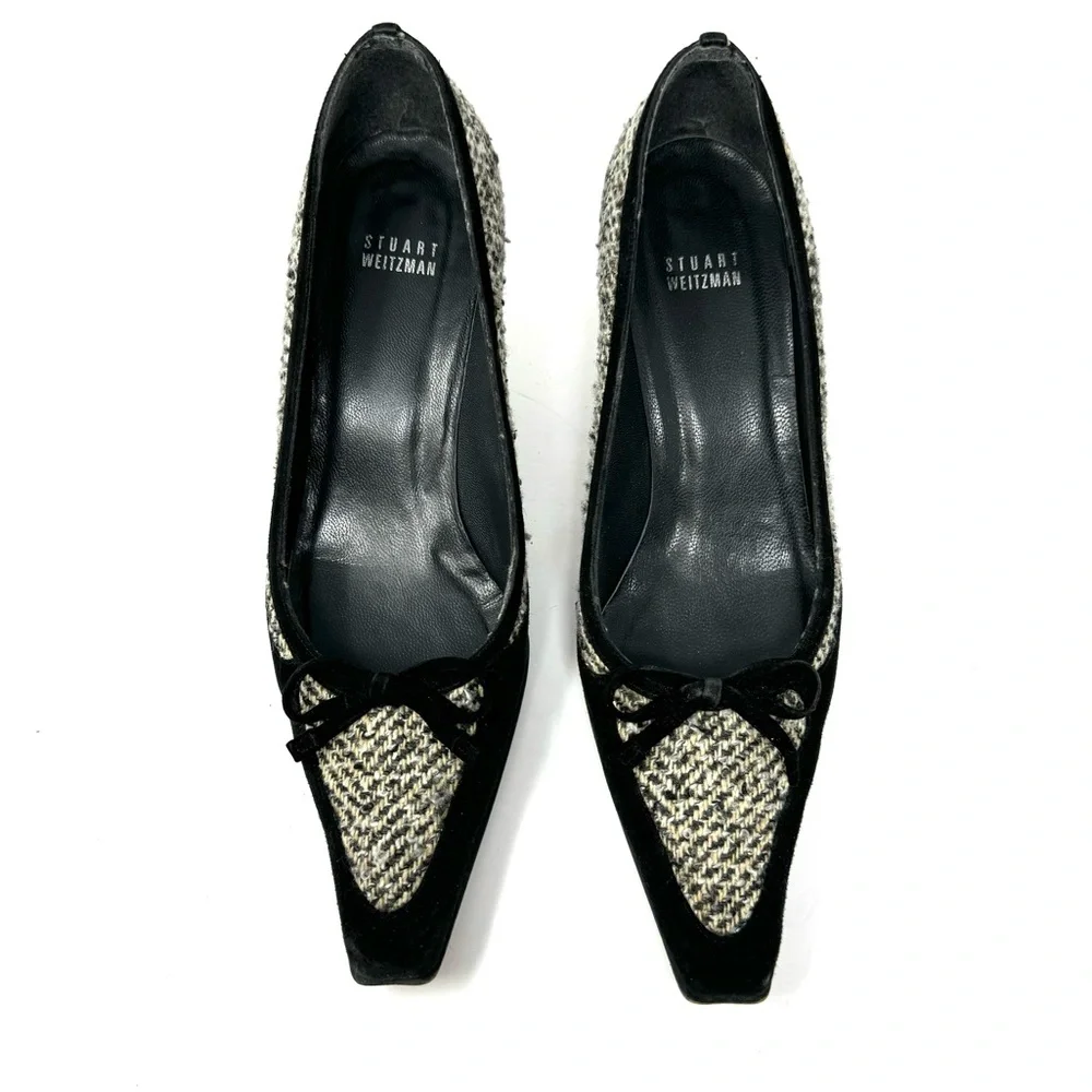 STUART WEITZMAN black suede and tweed heels, size 9 - Picture 1 of 10